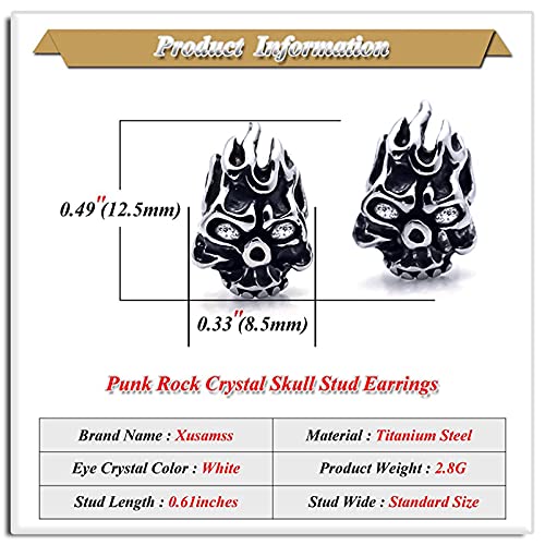 Xusamss Punk Body Piercing Earrings Titanium Steel Flame Skull Crystal Eye Stud Earrings2