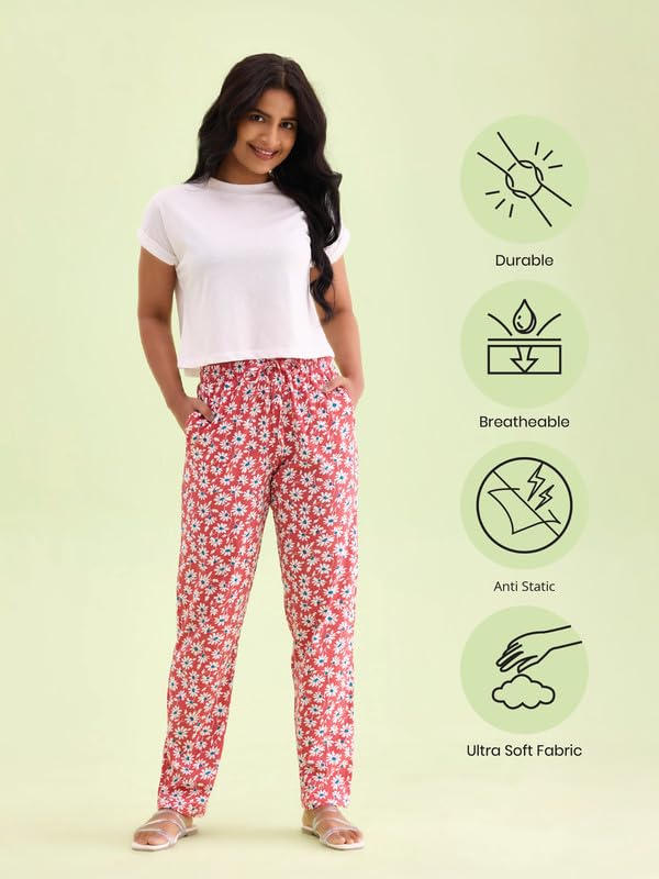 Image of GO COLORS Soft Cotton Lounge Pants Full Length for Women| Breathable, Mid Rise