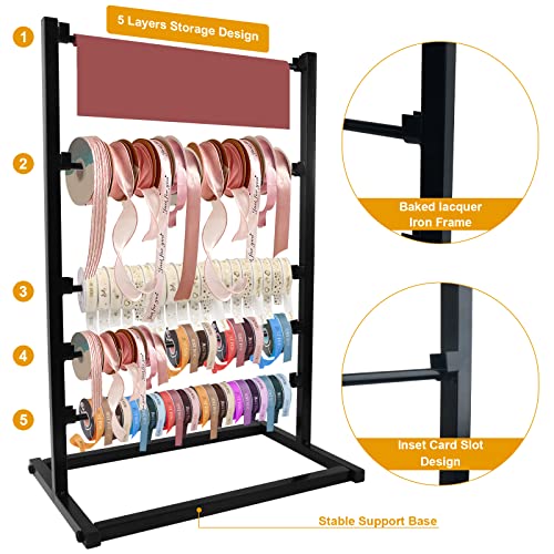 Image of Metal Ribbon Holder Organizer Rack, 4 Tier Stand Ribbon Roll Display Storage Shelf for Mothers Day Flower Store Craft Room Gift Wrapping (White)