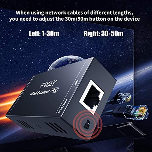 PW-HT202P(POC) HDMI Extender 165ft/50m Lossless Transmission Over Single Cat5e/6 Full HD 1080P Support 3D EDID One Power Supply (UTP+Transmitter and Receiver)