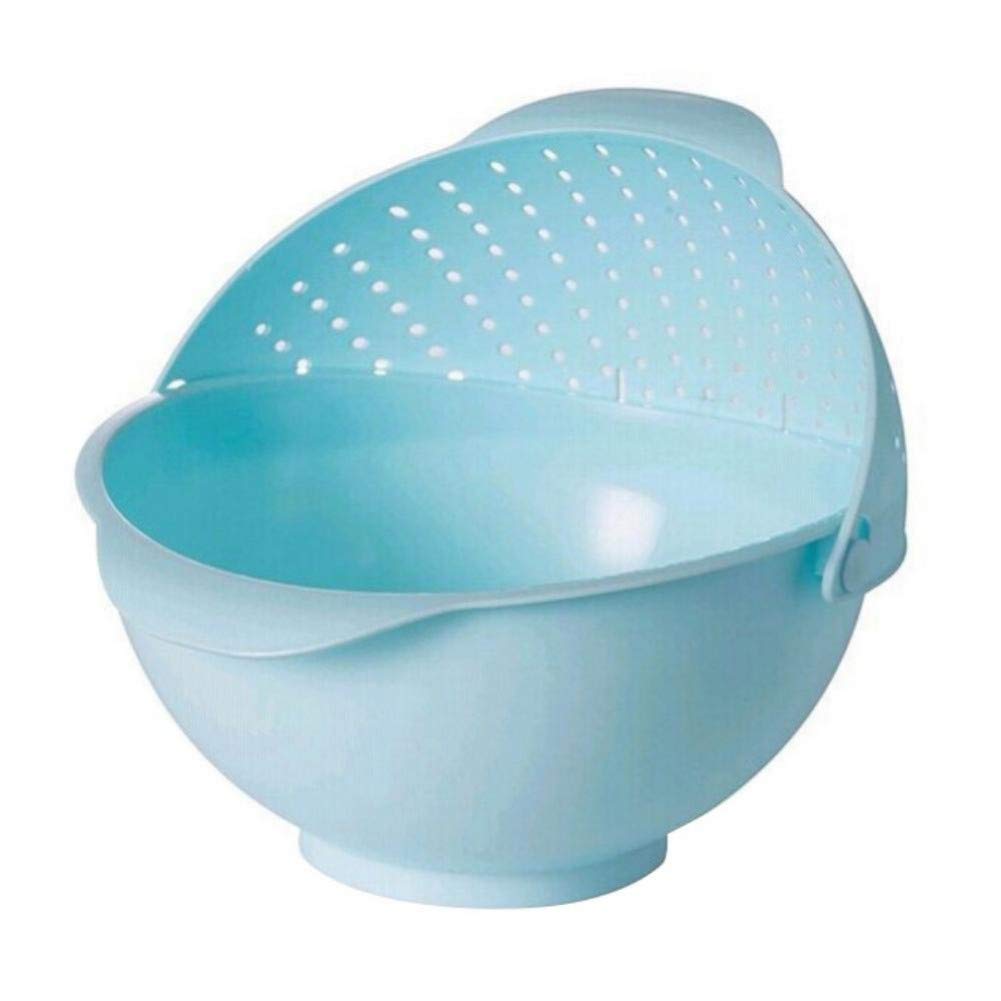 Passoire Bol Double Couche Rotative | Lave Fruits & Légumes Multifonction, Panier Séchage Cuisine Bleu