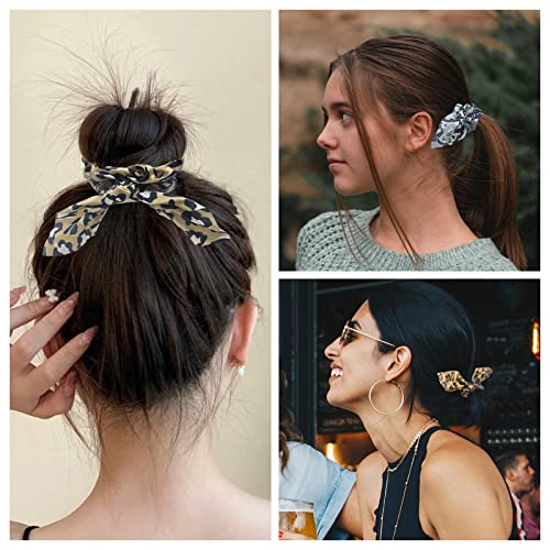 Yonchic 6-Piece Satin Bowknot Elastic Hair Ties, Animal Print Leopard Scrunchies Ladies Long Lasting Braids Ponytail Holders, Soft Elegant Bow Hair Tie Ribbon Rubber Bands Hair Accessories #TOP5