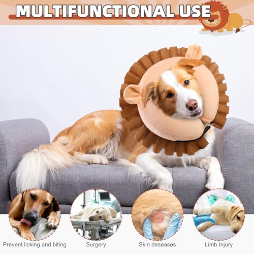 Image of KOOLTAIL Inflatable Dog Cone Collar, Soft Donut E Collar for Dogs After Surgery to Stop Licking Enhanced Alternative, Blow Up Pet Neck Pillow Recovery Adjustable Cone for Dog Cat, Lion L