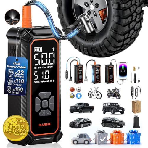 Image of OlarHike Tire Inflator Portable Air Compressor, Dual Power - 3 * 2500mAh, Cordless Air Pump for Car Tires, Bikes, Motorcycle, Balls with LED & Digital Pressure Gauge, Auto Shut-off