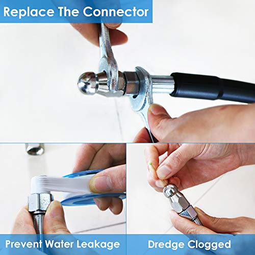 Image of Sewer Jetter Kit for Pressure Washer 150FT, 5800PSI Drain Cleaner Hose 1 /4 Inch NPT Corner, Rotating and Button Nose Sewer Jetting Nozzle Pearl Corsage Pin Waterproof Tape with 2 Spanner