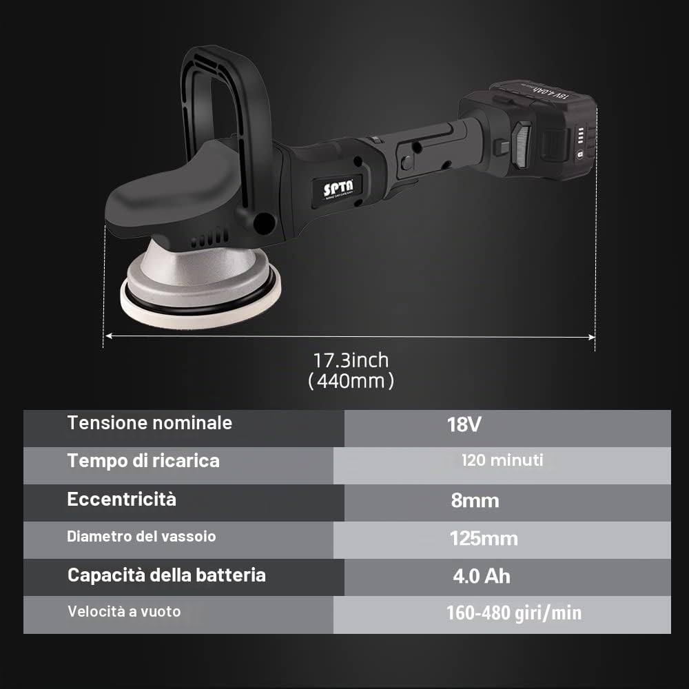 SPTA Lucidatrice per batteria per auto, Lucidatrice a rotazione forzata Cordless Kit di lucidatura per lucidatura elettrica Set di tamponi per lucidatura automatica per lucidatura