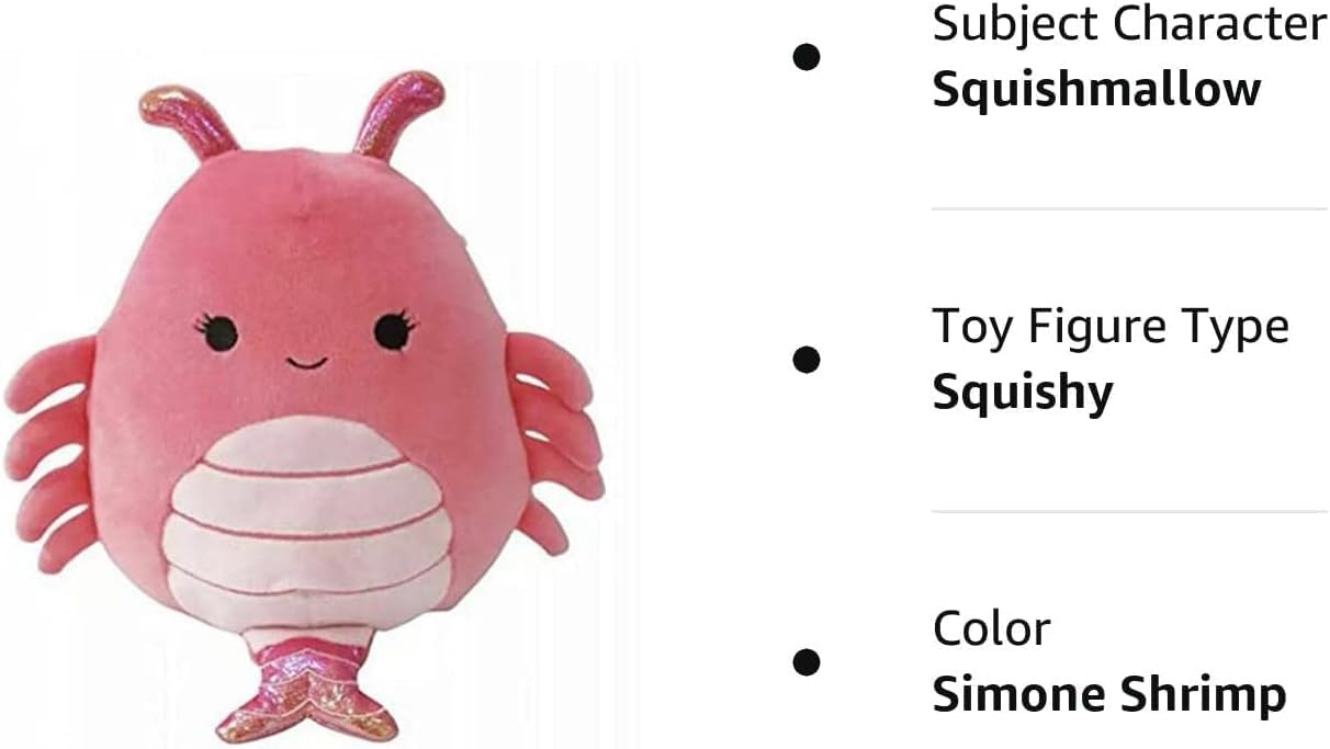 Squishmallows Official Kellytoy Collectible Sea Life Squad Squishy Soft Animals Ocean Fish (Simone Shrimp, 8 Inch)