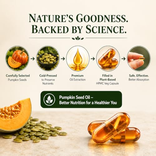 Image of Voll Sante Pumpkin Seed Oil Capsule,1000 mg Per Serving|HPMC Plant-Based Veg Capsules|Non-GMO|Cold-Pressed | Ayurvedic | Dietary Supplement | Natural Source of Omega 6 & 9 Essential Fatty Acids | Supports Hair & Skin Health | 60 Capsules ( Pack Of 1) (60 Count)