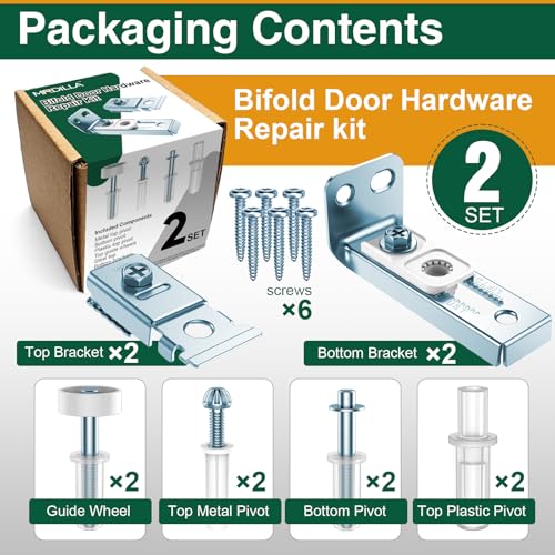 Kit de Herrajes para Puertas Plegables de Clóset, 2 Unidades | Incluye Soportes Superior e Inferior, Pivote de 3/8", Rueda Guía de 7/8" miniatura 3