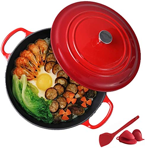 MXXHFC Casserole Round Ceramic Enamel Ovens Pot, Nonstick Enamel Cookware Crock Pot, Cast Iron Casserole Dish for Preparing Low and Slow Cooking Meals Cast Iron Casserole (Color : Blue) (Red)