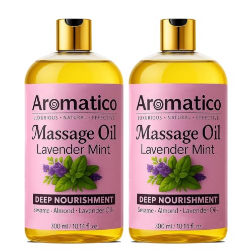 Image of AROMATICO - Lavender Mint Massage Oil. Seductive, Sensual Oil for Date Nights. Intimate, Romantic Massage Oil for Couples. Non-sticky Formula, 100% Natural - 300ml Pack of 2