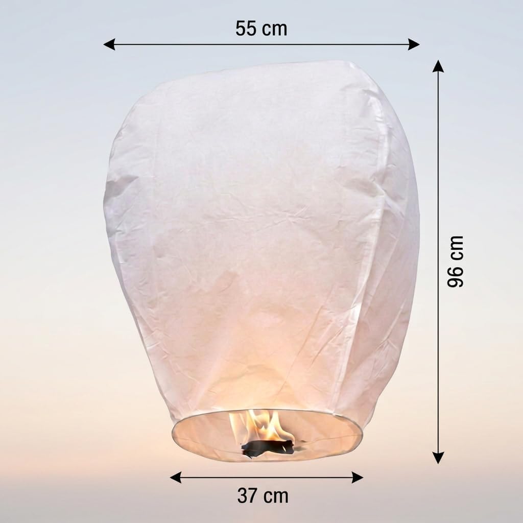 Ediesi, Lanterne Cinesi Volanti, 10 Pezzi, 100% Biodegradabile, di Carta, Bianco, Sky Lanterns, con un Pennarello per Scrivere i Desideri
