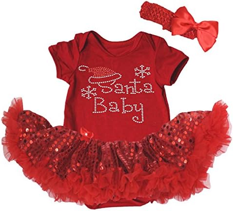 Robe de Noël Strass Père Noël bébé Rouge Body à paillettes Tutu B...