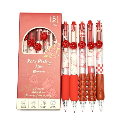 Bolígrafos Gel Retráctiles Flor Roja Set 10 Unidades miniatura 1