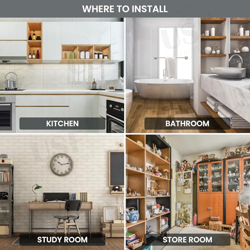Image of USF Self Adhesive Corner Shelf for Bathroom, Stainless Steel Wall Mounted Storage Rack with No Drill Installation and Strong Hold Design for Kitchen Use, Easy Wall Installation (Black, Pack of 1)