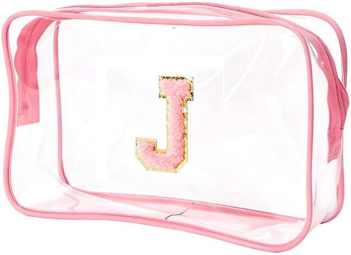 Buminee Clear Bags for Travel Essentials, Clear Toiletry Bag with Chenille Letters, Makeup Storage Organizer for Women & Men-J