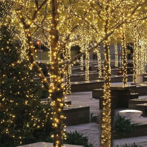 Cordão Pisca Natal 30m Branco Quente 300 Leds 8 Modos Luvinco 110v
