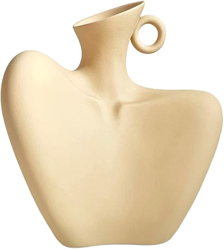 BUICCE Jarrón de cerámica pequeño minimalista beige para decoración del hogar