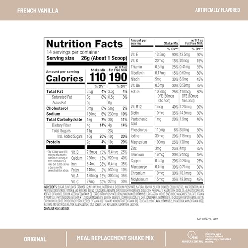 SlimFast Original Meal Replacement Powder, French Vanilla, Weight Loss Shake Mix, 10g of Protein, 14 Servings (Pack of 3) (Packaging May Vary)
