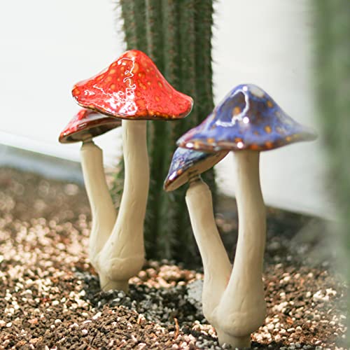Mushroom Yard Decor - 2Pcs Ceramic Mushroom For Garden, Mushroom Statue Decor, Fairy Garden Stakes Ceramic Lawn Ornament Decor Plants Stake #TOP2