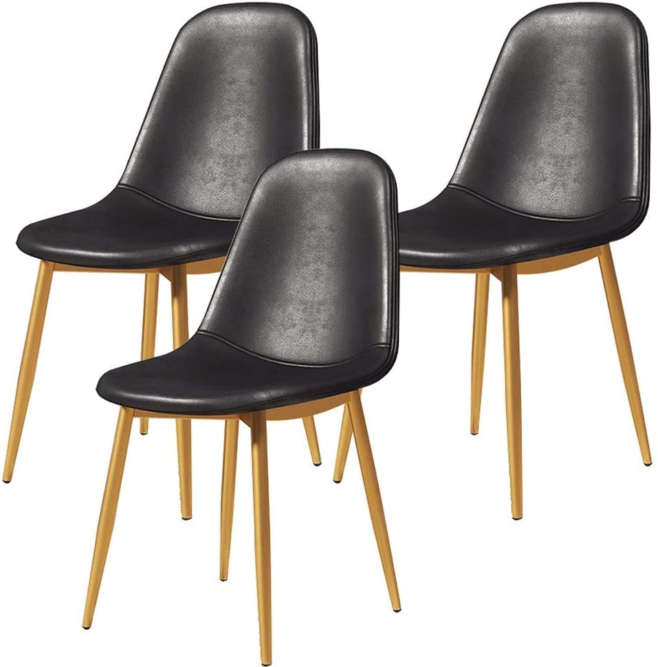 Juego de 3 sillas de comedor escandinavas, cómodas sillas de cocina acolchadas de poliuretano con patas de metal, elegantes taburetes de bar para comedor, sala de estar, oficina y salón