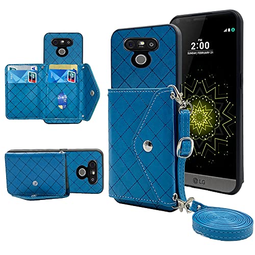 ELISORLI Compatible with LG G5 Wallet Case with Crossbody Shoulder Strap Stand Leather Credit Card Holder Lanyard Phone Cover Cell Accessories for LGG5 SE LG5 G 5 5G Women Girl Blue