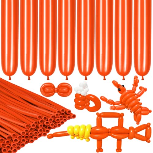 Image of LXZFCRG 260 Balloons Orange Long Balloon for Balloons Animals, Thickening Long Skinny Latex Twisting Balloon for Balloon Garland Halloween Party Suppies Birthday Wedding (Orange)