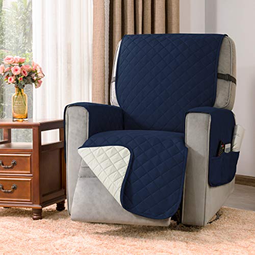 Dyfun Recliner Chair Cover Reversible Recliner Cover Slipcover Width To 28" Furniture Protector With Elastic Straps For Living Room Non Slip Washable Cover For Pets Kids Children (Large, Navy) #TOP1