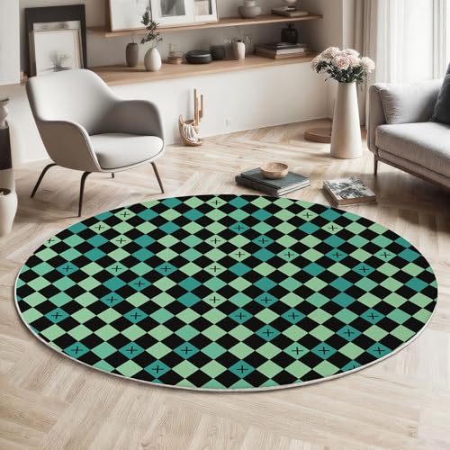 Tapis rond vert 120cm salon chambre déco géométrique imprimé