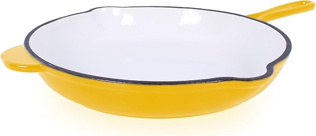 ECHTWERK Cast Iron Frying Pan with Enamel Coating, Cast Iron Pan, Oven Pan with Two Handles and Pourer, Suitable for Ovens, Grills, BBQ and Induction, Diameter 26.5 cm, Yellow