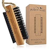 Wooden Cleaning Finger Nail Brush with Nylon Charcoal Bristles & Hanging Rope - Double-Sided Fingernail Brush for Scrubbing Fingernails and Toes (Beechwood)