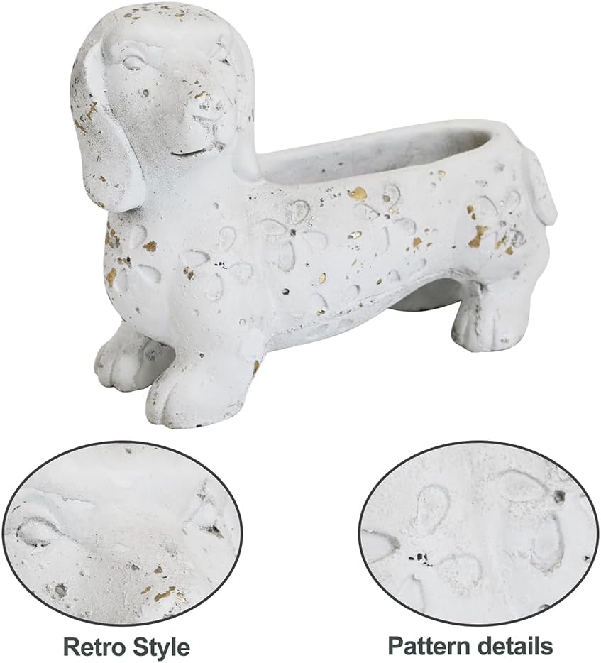 Vintage Cement Animal Planter Pots,Cement Succulent Planter,Indoor & Outdoor Garden Decor Rustic Shabby Flower Plants for Home,Patio,Balcony(White Dog)