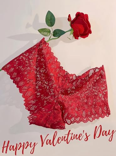 Image of ALL OF SHE Sexy Underwear Panties for Women Cheeky V Waist Lace Boyshorts Lingerie Plus Size Underwear Gift Wife Women 5 Pack
