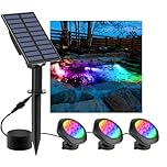 NATPOW Solar Pond Lights, 18 LED Super Bright RGB Landscape Spotlights IP68 Underwater Pond Lights Submersible LED Lights for Fish Aquarium Tank Garden Yard Pool Fountain Pond (3 Head Lamp)