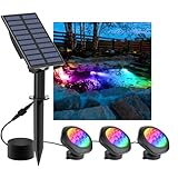 CREPOW Solar Pond Lights, 18 LED Super Bright RGB LED Underwater Spotlights Color Changing Submersible Pond Light IP68 Waterproof Fountain Lights for Fish Aquarium Tank Garden Yard Pool (3-in-1)