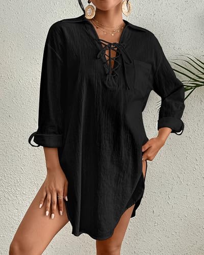 Bsubseach Women's Swimwear Cover Ups Long Sleeve Swimsuit Coverups Beach Shirt Dress Beachwear4