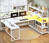 SEDETA 63” Reversible White L Shaped Computer Desk with Storage, Bookshelf