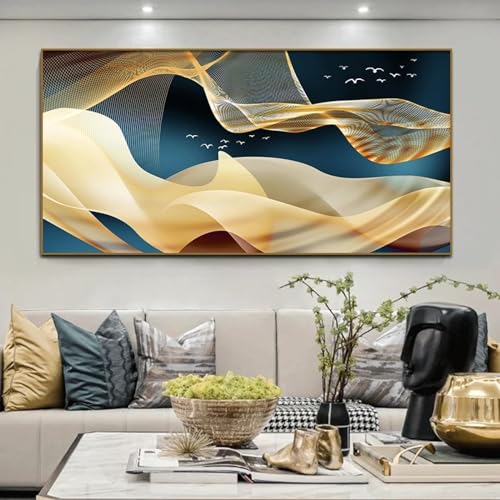 Peinture paysage doré abstrait 80x160 cm pour décoration murale moderne