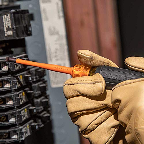 Klein Tools 33732INS 1000V Slim Tip Insulated Screwdriver Set, 2 Phillips and 1/4-Inch Cabinet Tips, Cushion Grip Handle, 2-Piece