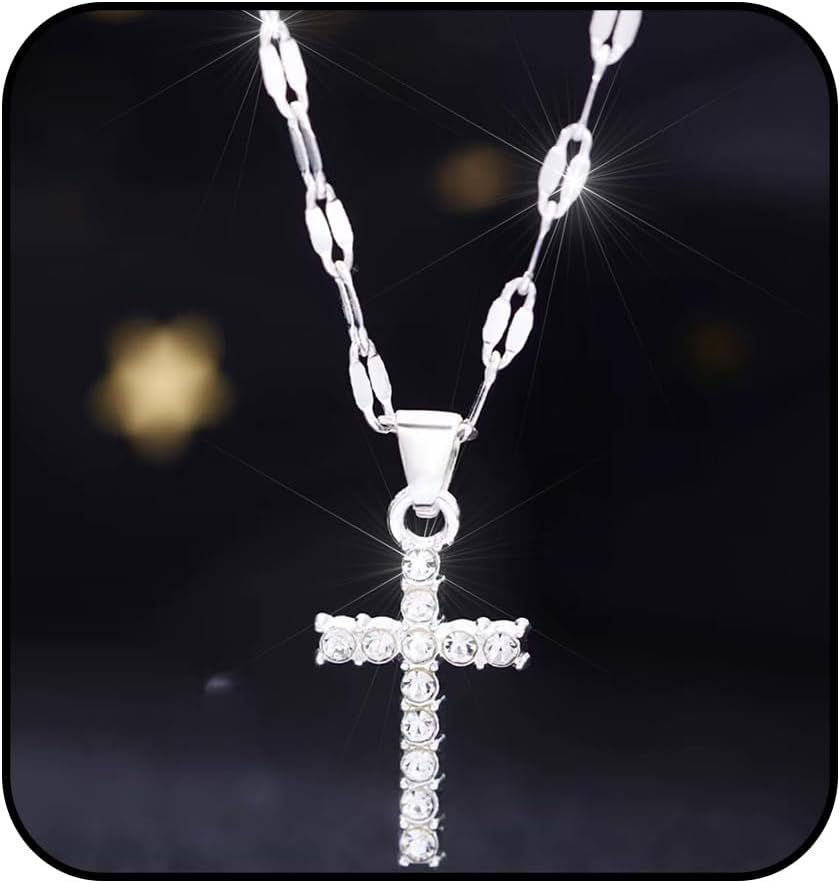 Cross Necklace for Women Rhinestone Tiny Cross Gold Necklace Simple Sterling Silver Plated Pendant Necklaces Trendy Jewelry Gifts