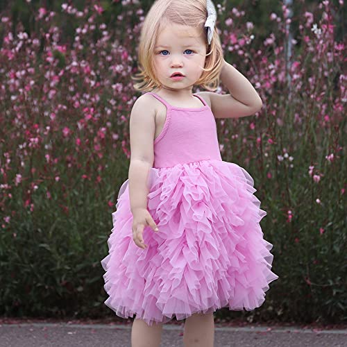 Chenbao Baby Girls Birthday Party Dresses Tulle Princess Spaghetti Strap Tutu Summer Sundress Ribbed Dress Wedding Toddler Special Occasion Pageant Prom Formal Dress Fancy Pink Size 6-12 Months #TOP1