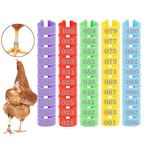 0.6in 100 Pcs Chicken Leg Rings - Colorful Readable Numbered Chicken Identification Leg Bands Durable Poultry Leg Bands Clip on Leg Rings for Ducks Chicks Guinea Pigeons Goose Gamefowl Turkey