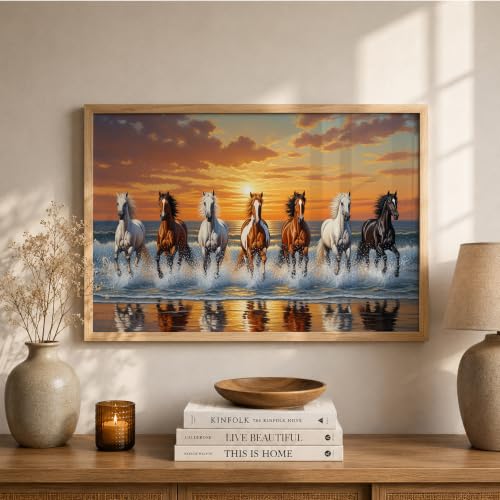 Image of Suneree 7 Horse Vastu Wall Painting (Landscape Collection) (Natural, Design 10, 10x13 Inch)