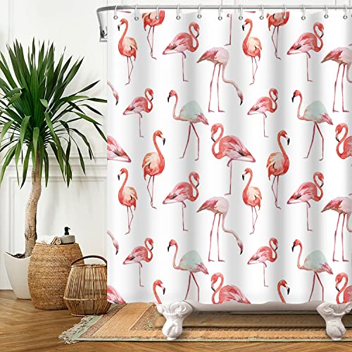 Pink Flamingos For Bathroom Shower Curtain Nature Animal Shower Curtains Liner Birds Fabric Shower Curtain With Hooks For Girls 72X72 Inches #TOP3