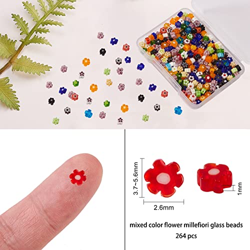 UR URLIFEHALL 264 Pcs Flower Millefiori Lampwork Glass Beads Flower Glass Flat Beads for Jewellery Necklace Bracelet Earrings DIY Making - Image 2