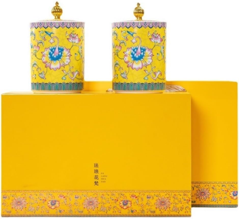 SONGCHAO Sugar Jar Creative Enamel Tea Storage Container Jar Ceramic Small Sealed Retro Chinese Set Double Gift Box Tea Canister(C)