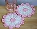 Crochet Coasters for Cup Set of 2 piece Potholders Handmade Flowers Pink Linen Mini Doily Bohemian Centerpiece Boho Table Placemats Coffee Table Accessories
