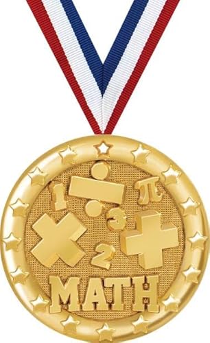 Math Medals with Neck Ribbon Included, 2" Math Blaze Gold Medal Awards, 1 Pack