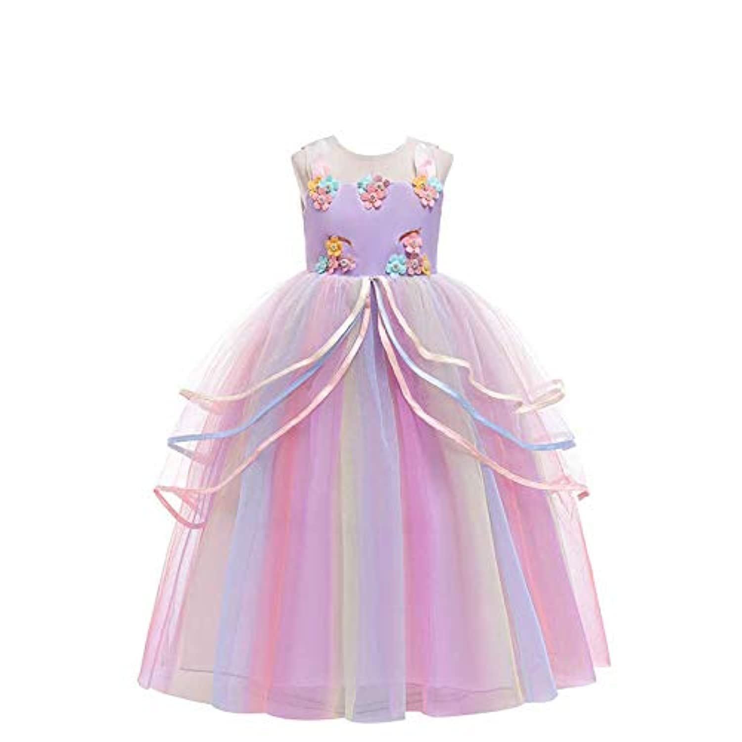 Yalla babY Unicorn Dress Girls with Headband - Maxi Long Gown - Multi Colors - Pageant Party Dress Costume for Girls - 110-140cm 4-10 Years