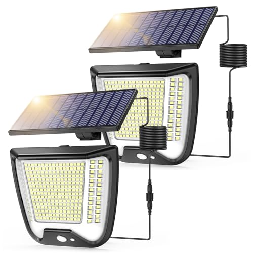 spqment Lámpara solar foco al aire libre LED con detector de movimiento, 288 LED lámpara solar al aire libre IP65 impermeable 2Pcs